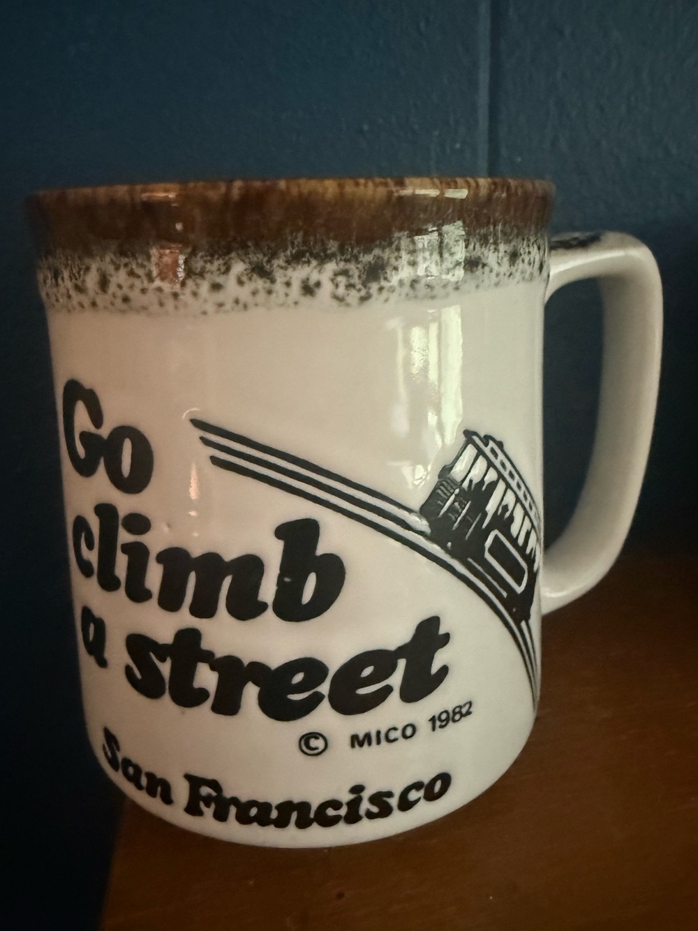 Vintage 1982 San Francisco "Go Climb a Street" Cable Car Coffee Mug by MICO